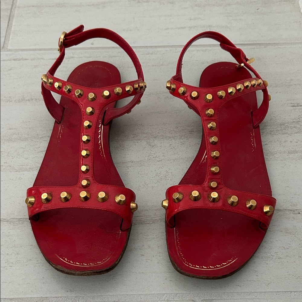Prada Red and Gold Studded Sandals
